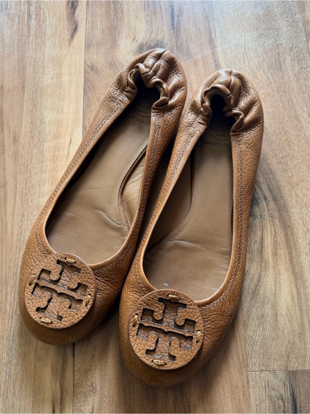 Tory Burch Tan Leather Logo Ballet Flats